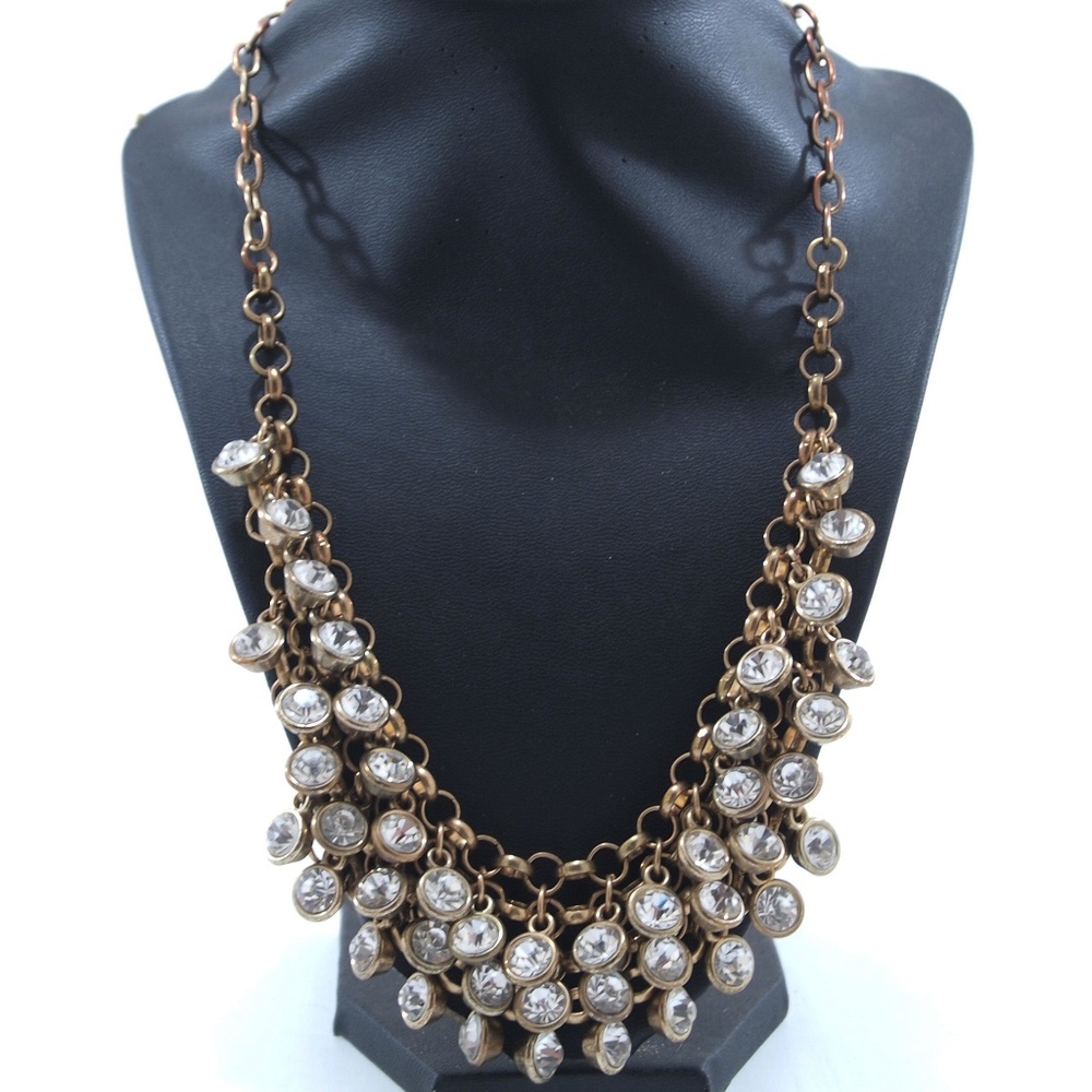 Gold Tone Multi Round Crystal Dangle Necklace